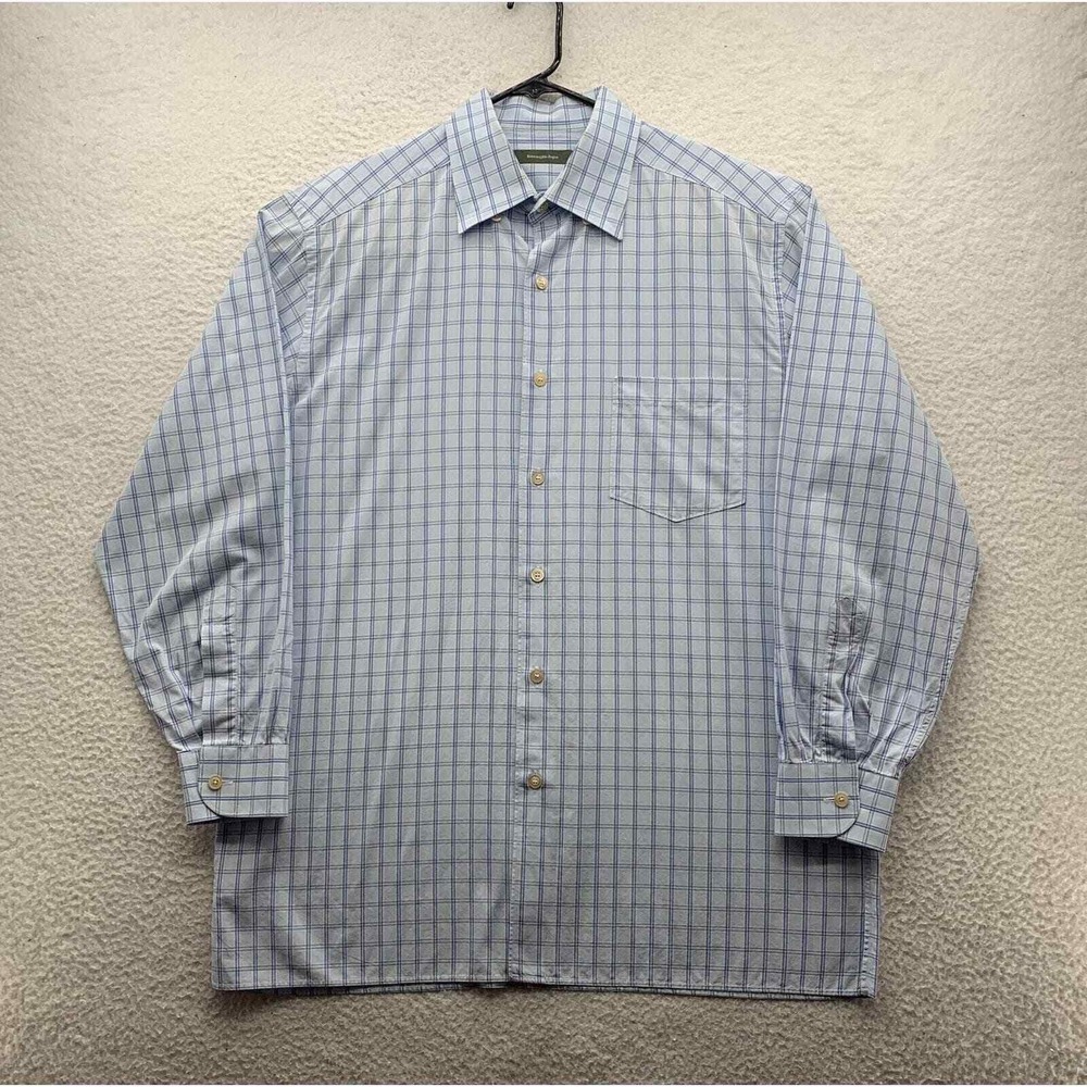Ermenegildo Zegna Dress Shirt Mens XL Check Plaid Preppy Academia Blue Designer